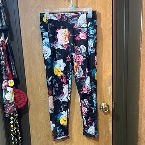 Floral Print Women's Leggings - Black with Multicolor Flowers